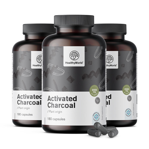 3x Aktivní uhlí 2000 mg, dohromady 540 kapslí