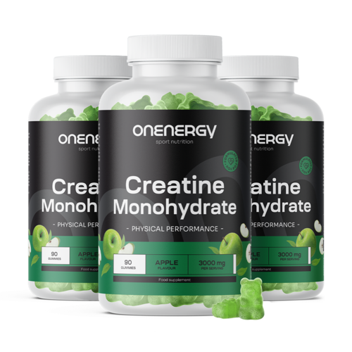 3x Kreatin monohydrát 3000 mg – jablko, dohromady 270 gumových bonbonů
