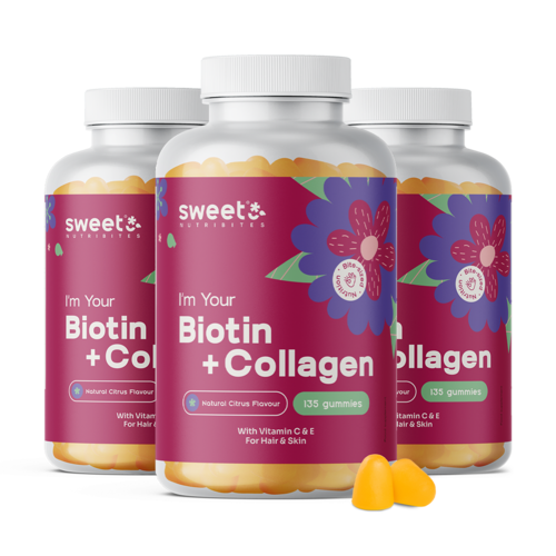 3x Biotin + kolagen – gumové bonbony na vlasy, kůži a nehty, dohromady 405 gumových bonbonů