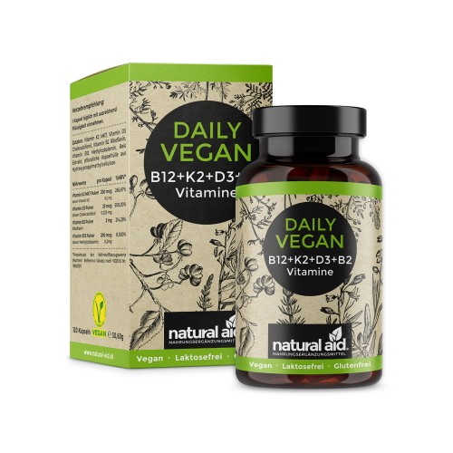Vegane Vitamine B12 + K2 + D3 + B2, 120 Kapseln