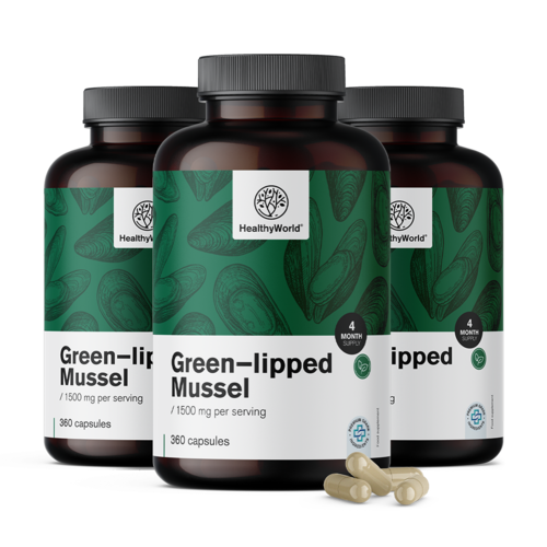 3x Mejillón de labios verdes 1500 mg, en total 1080 cápsulas