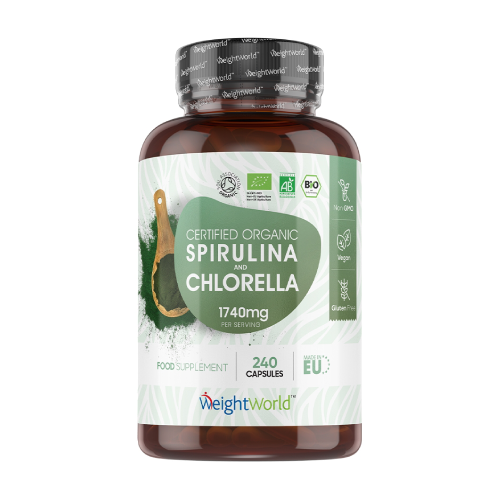 Espirulina y chlorella BIO 1740 mg, 240 cápsulas