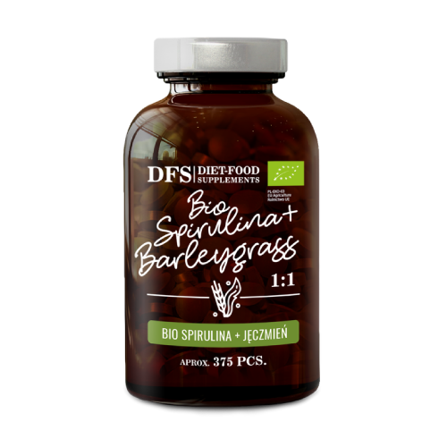 BIO Spirulina + ječmenova trava. 

Spiruline BIO + herbe d'orge.