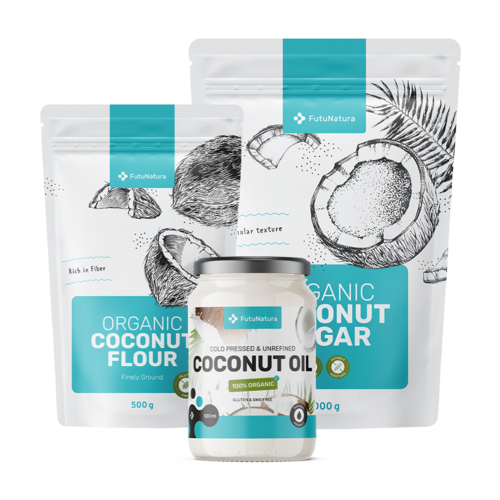 Noix de coco douce : sucre de coco + huile de coco + farine de coco, kit