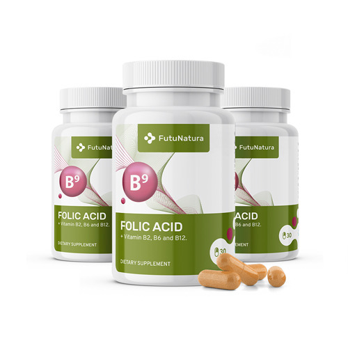 3x Acide folique - folate B9, ensemble 90 gélules 
