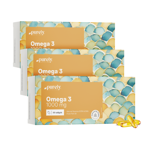 3x Oméga-3 1000 mg - à base d'huile de poisson, ensemble 180 gélules molles