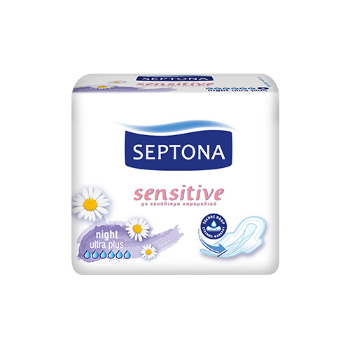 Serviettes hygiéniques Sensitive - Night ultra plus, 8 serviettes 