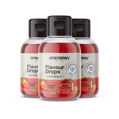 3x Σταγόνες Flavour Drops με γλυκαντικό – φράουλα, συνολικά 150 ml