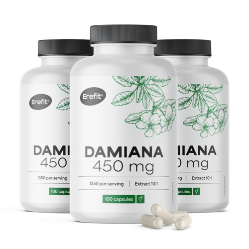 3x Damiana 450 mg – ekstrakt 10:1, ukupno 300 kapsula