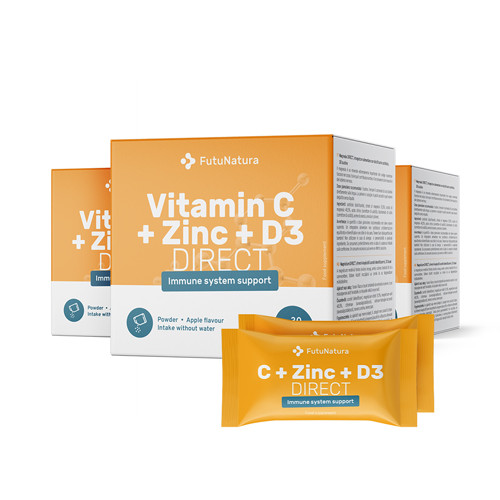 3x Vitamin C 500 + Cink + D3 DIRECT, ukupno 90 vrećica