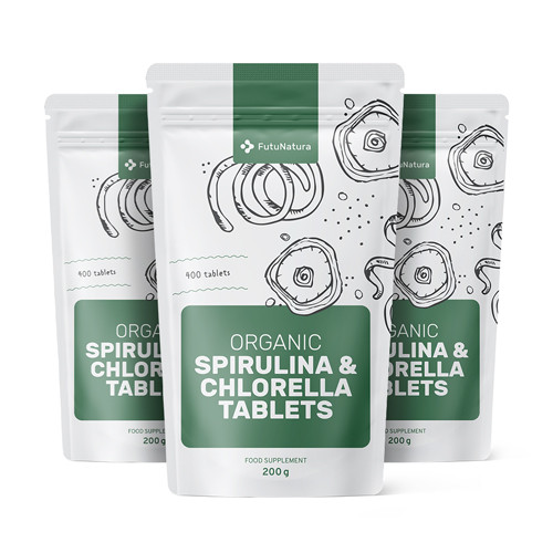 3x BIO Spirulina + Chlorella algák, összesen 1200 tabletta