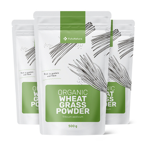 3x BIO Erba di grano in polvere, totale 1500 g