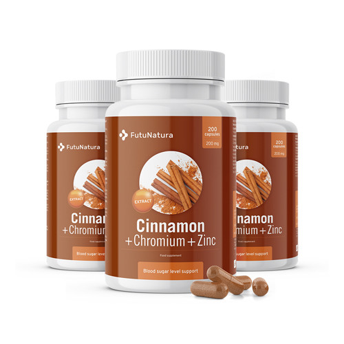 3x Cannella con cromo e zinco, totale 600 capsule