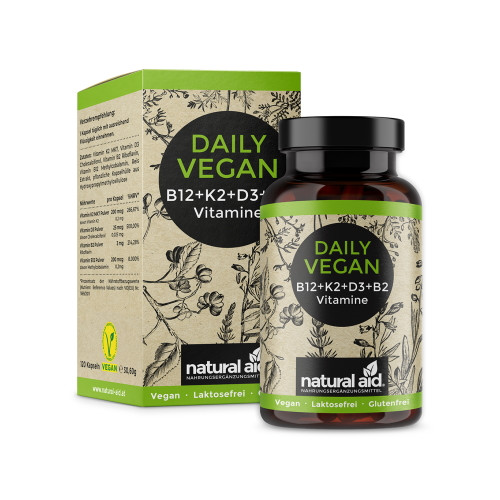 Vitamine vegane B12 + K2 + D3 + B2, 120 capsule