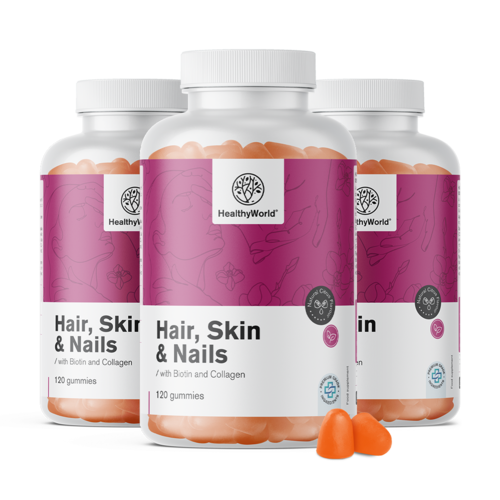 3x Hair, Skin & Nails – żelki na włosy, skórę i paznokcie, razem 360 żelek