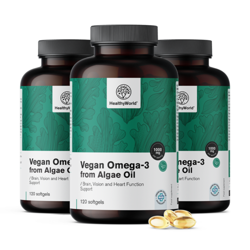 3x Wegańskie Omega-3 1000 mg - z alg, razem 360 miękkich kapsułek