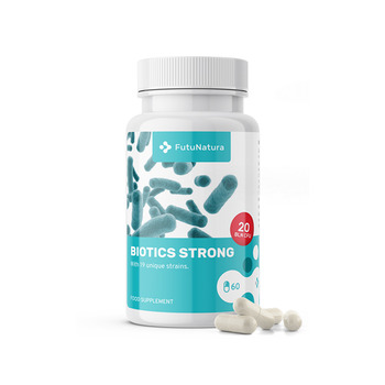 Probiotik in prebiotik Biotics Strong. 

Probiótico e prebiótico Biotics Strong.