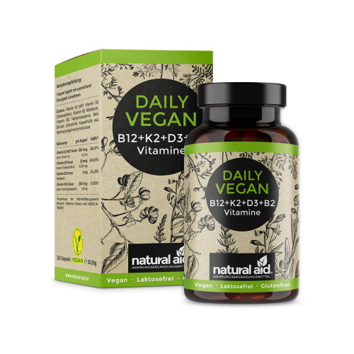 Vitaminas veganas B12 + K2 + D3 + B2, 120 cápsulas