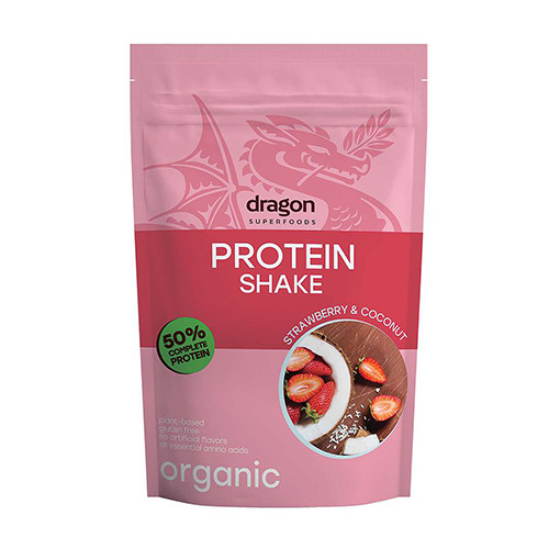 Shake proteic BIO, aromă de căpșuni + nucă de cocos, 450 g