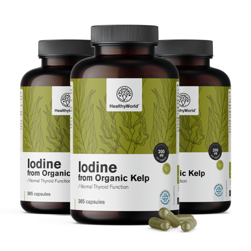 3x Iod natural 200 µg - din alge BIO kelp, total 1095 de capsule 
