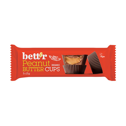 BIO Nut Butter Cups – pastă de arahide și ciocolată, 3 x 13 g
