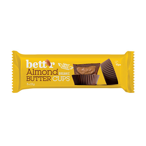BIO Nut Butter Cups – pastă de migdale și ciocolată, 3 x 13 g