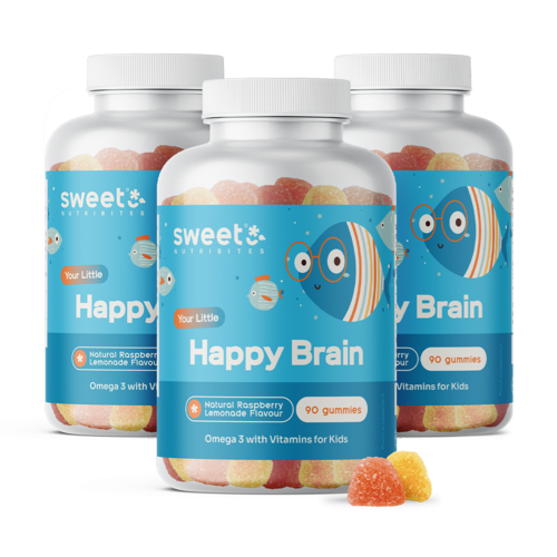 3x Happy Brain – bomboane gumate pentru copii cu acizi grași omega-3, total 270 de bomboane gumate