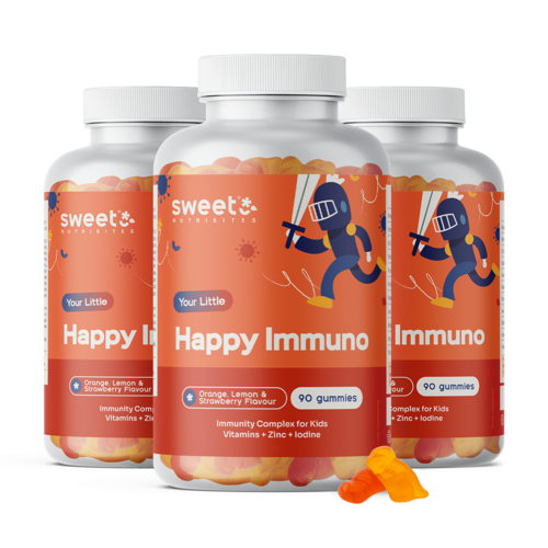 3x Happy Immuno – bomboane gumate pentru copii pentru sistemul imunitar, total 270 de bomboane gumate