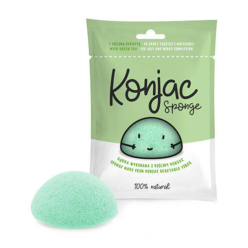 Konjac – gobica za čiščenje obraza, zelena, 1 kos
