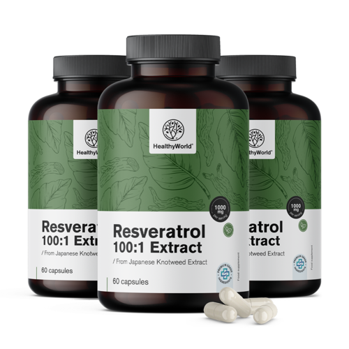3x Resveratrol 1000 mg – izvleček 100:1, skupaj 180 kapsul