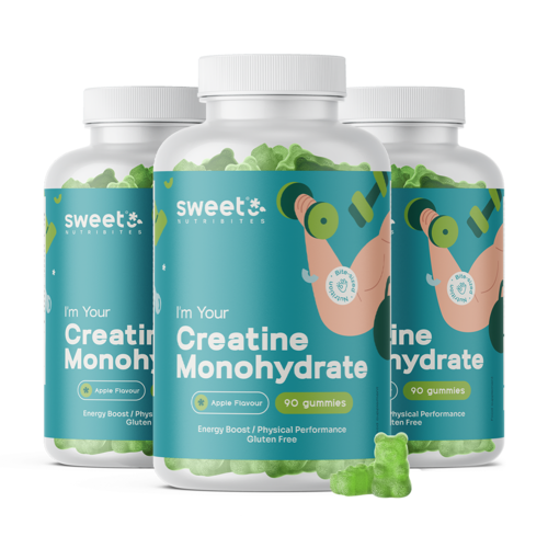 3x Kreatin monohidrat 3000 mg – jabolko, skupaj 270 gumi bonbonov