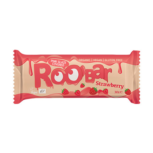 BIO Roobar vegánska tyčinka - jahoda & ružová poleva, 30 g
