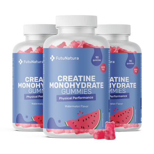3x Kreatín monohydrát 3000 mg – melón, spolu 270 gumových cukríkov