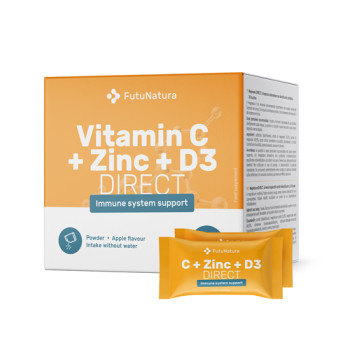 Vitamín C + zinok + D3 vo vreciach.
