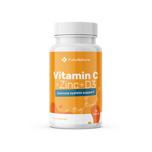 Vitamín C + zinok + vitamín D3, 30 kapsúl
