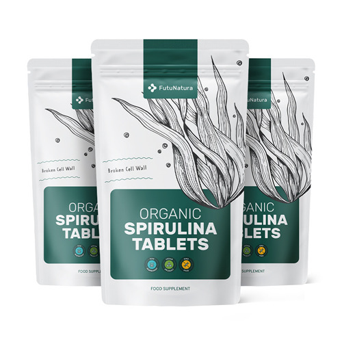 3x Organic Spirulina 400 mg, total 1125 tablets