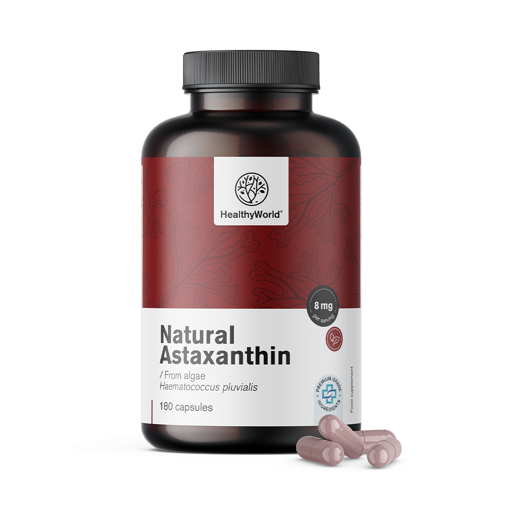 Természetes astaxanthin 8 mg kapszulákban.