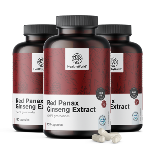 3x Red Panax Ginseng - 600 mg vörös ginzeng kivonat, összesen 360 kapszula