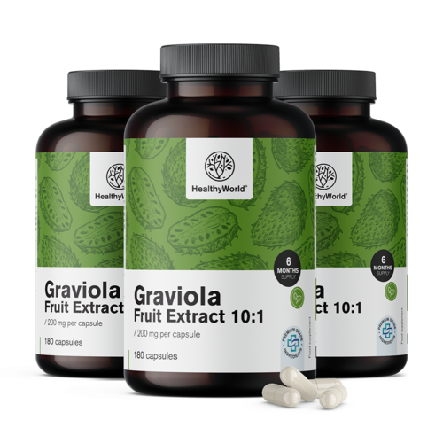 3x Graviola 200 mg – estratto 10:1, totale 540 capsule