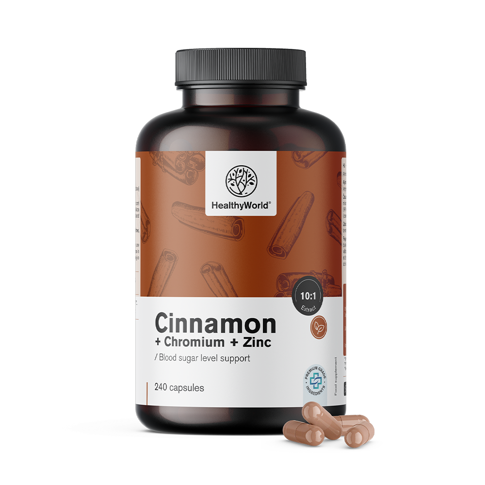 Cimet kapsule s kromom in cinkom za optimalno raven krvnega sladkorja
