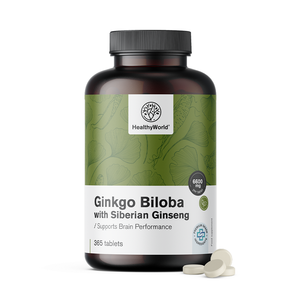 Ginko biloba avec ginseng sibérien en comprimés.