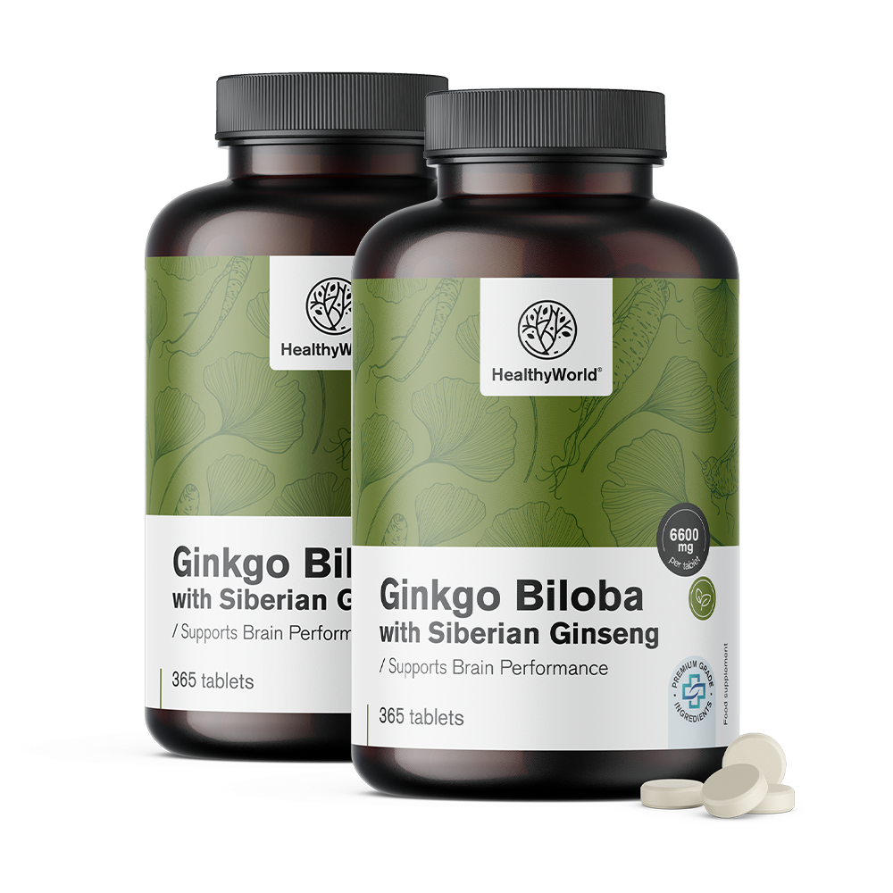 Ginko biloba avec ginseng sibérien en comprimés.
