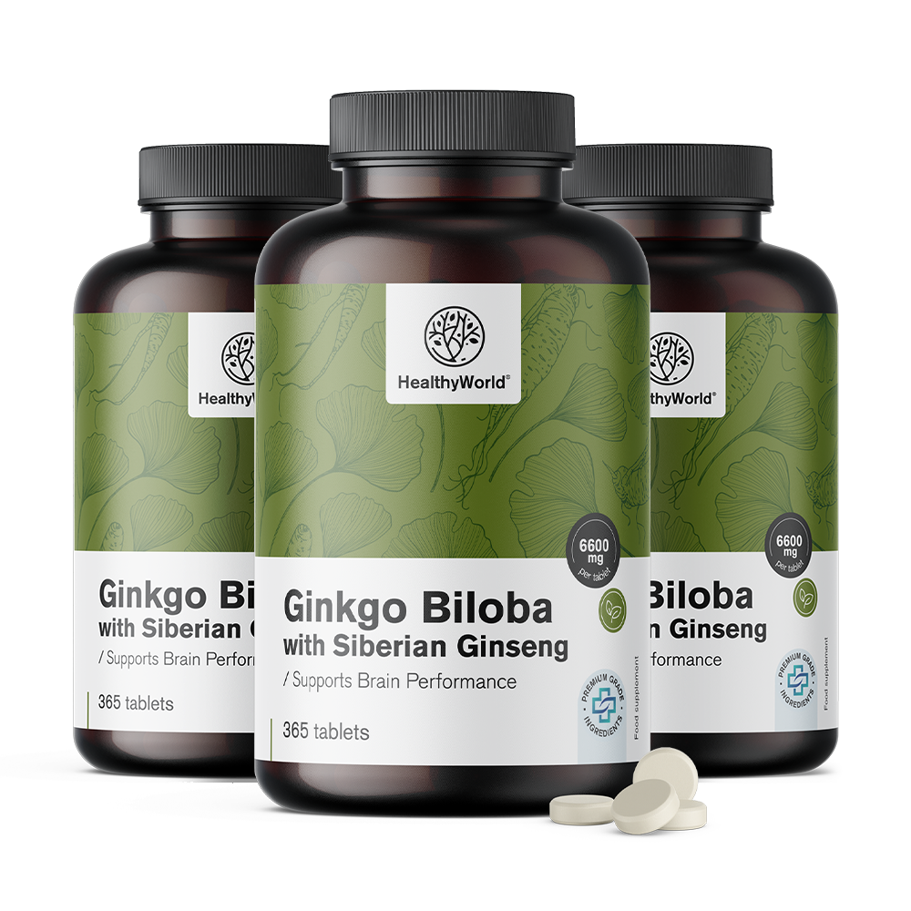 Ginko biloba avec ginseng sibérien en comprimés.