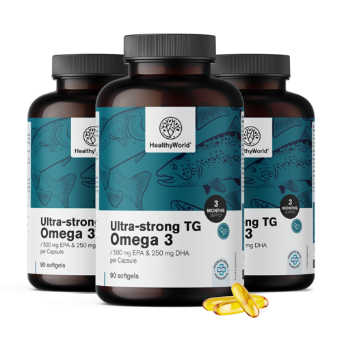 3x Ultra Strong Omega-3 – σε μορφή τριγλυκεριδίων, συνολικά 270 μαλακές κάψουλες