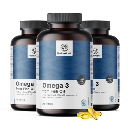 3x Omega-3 1000 mg – aus Fischöl, zusammen 1095 Weichkapseln