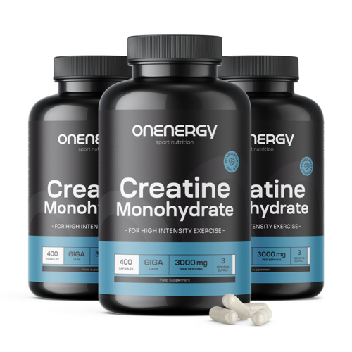 3x Monohidrato de creatina 3000 mg GIGA CAPS, en total 1200 cápsulas